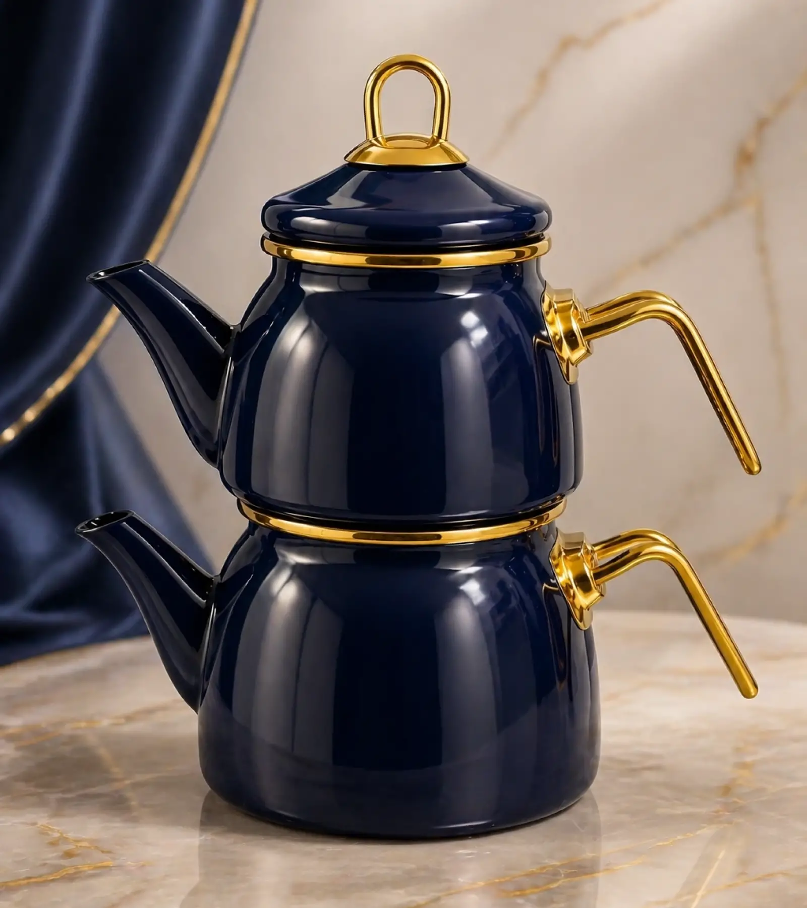 PR Home Lacivert Emaye Mini Model Emaye Çaydanlık
