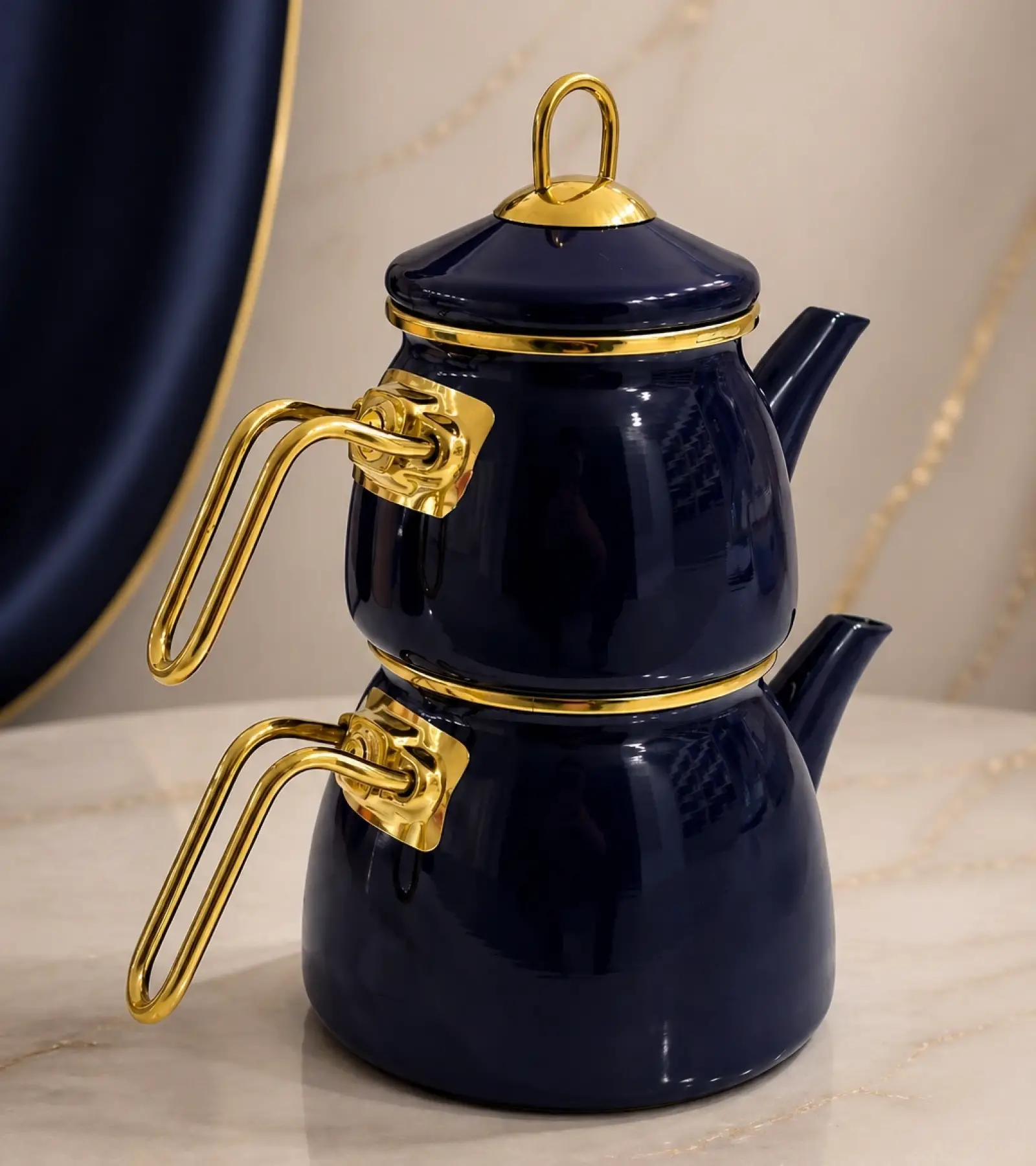 PR Home Lacivert Emaye Mini Model Emaye Çaydanlık
