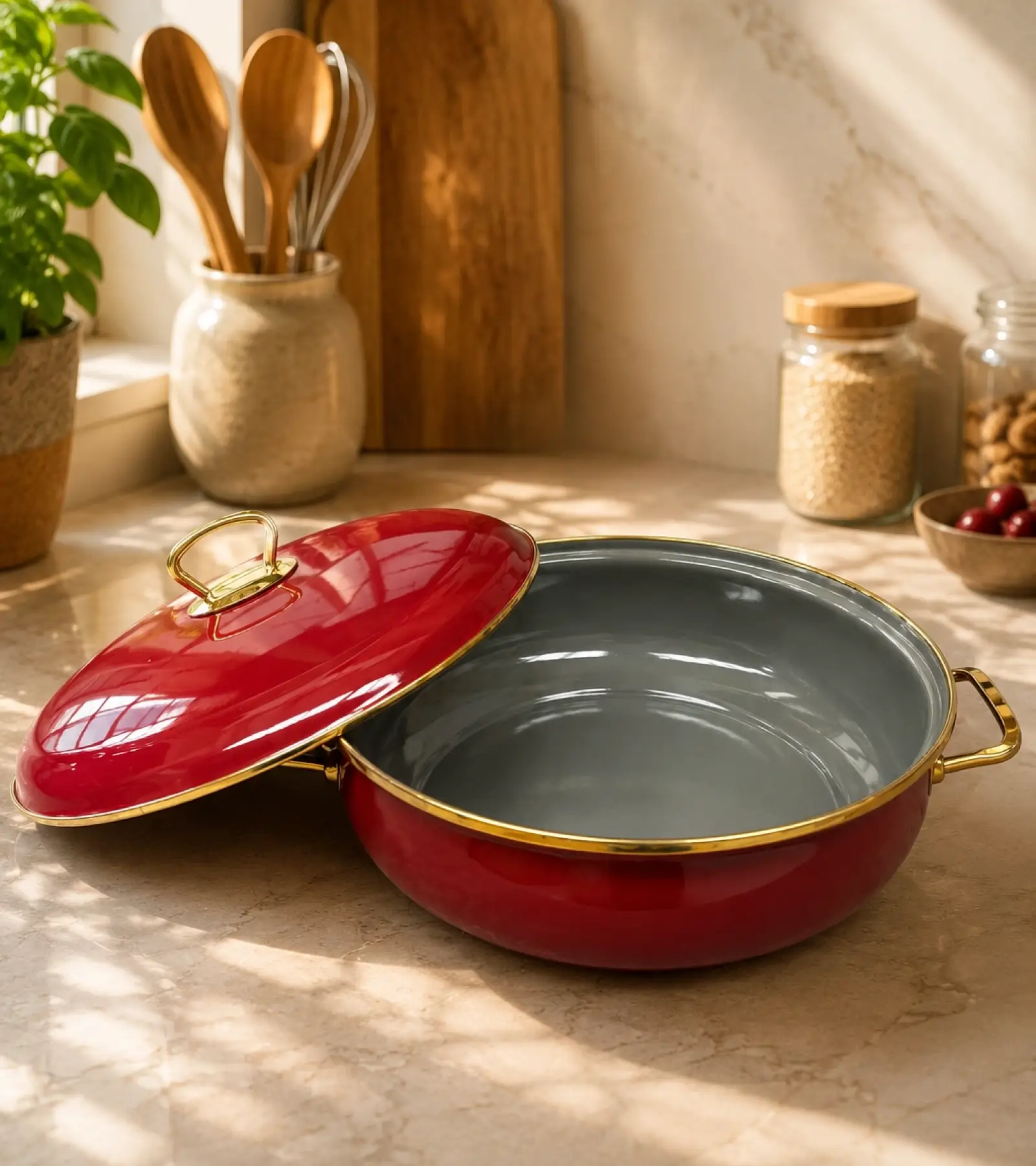 PR Home Bordo Derin Bombeli Emaye Karnıyarık Pilav Tenceresi 26 cm