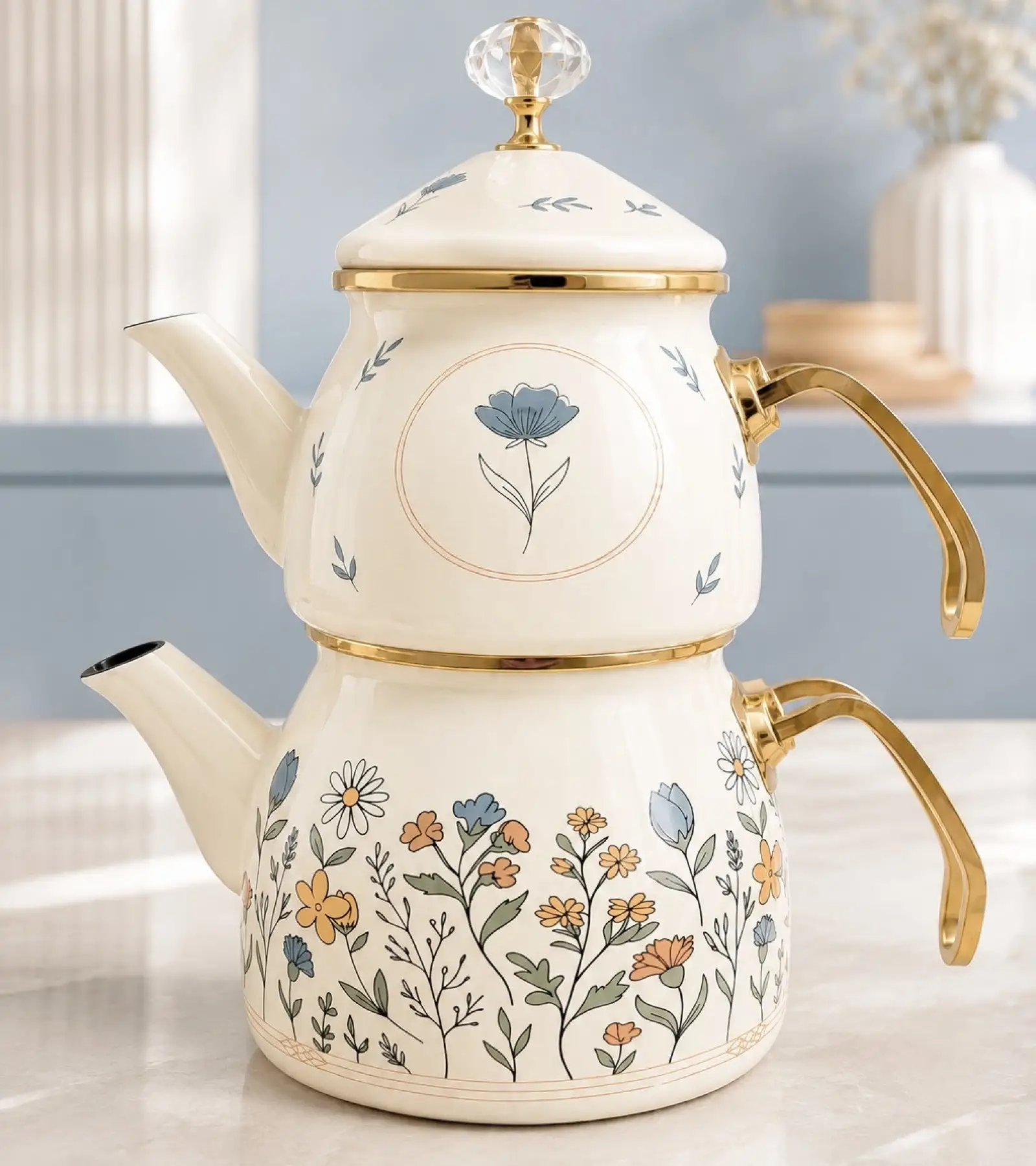 PR Home Anemon Gold Model Emaye Çaydanlık