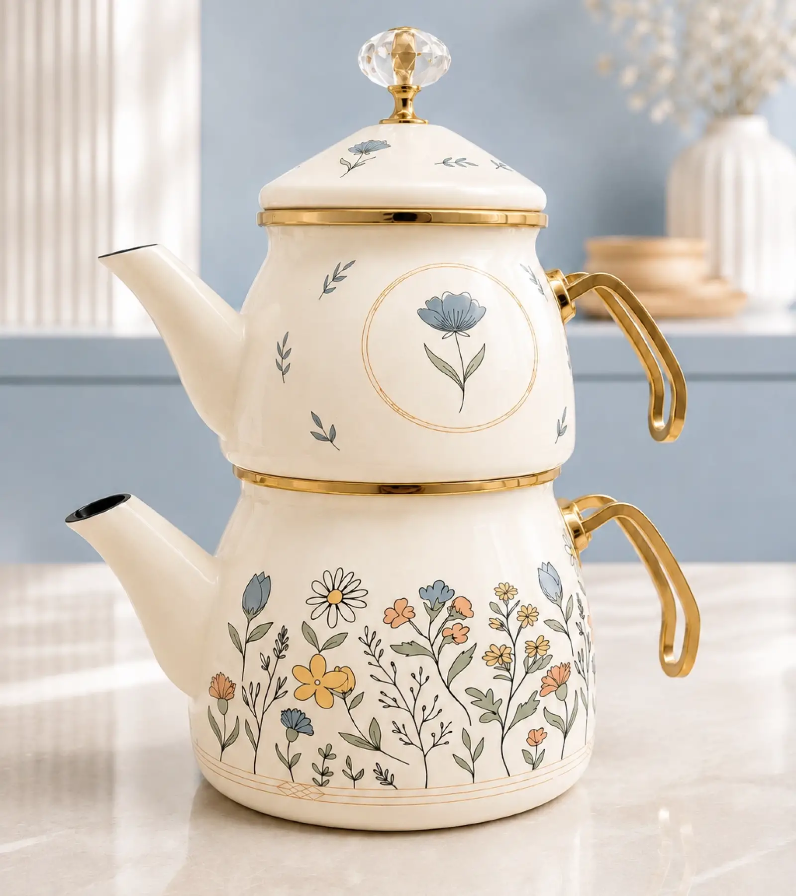 PR Home Anemon Gold Model Emaye Çaydanlık