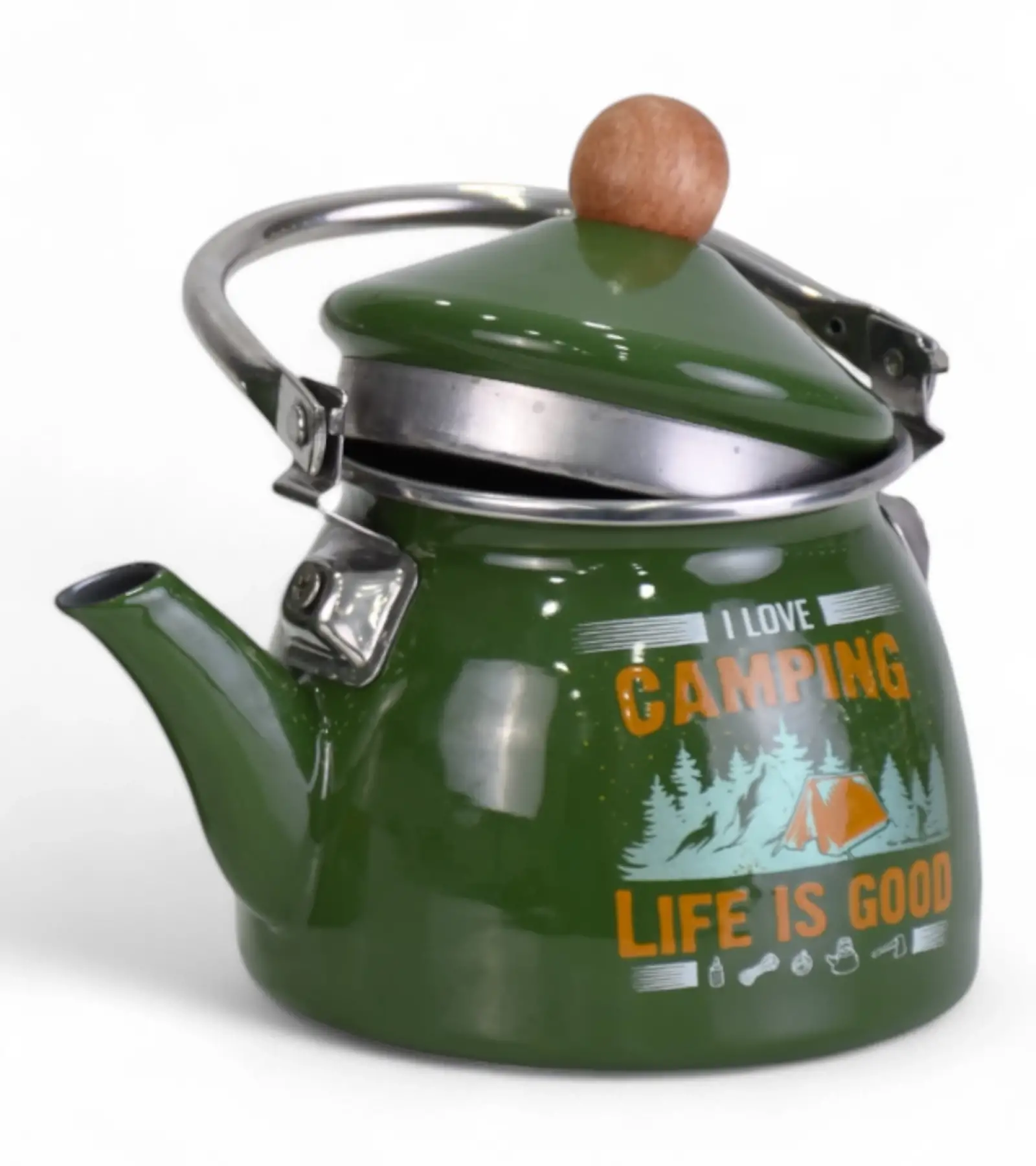 Kamp çayı ve sıcak su için Camping emaye demlik kettle