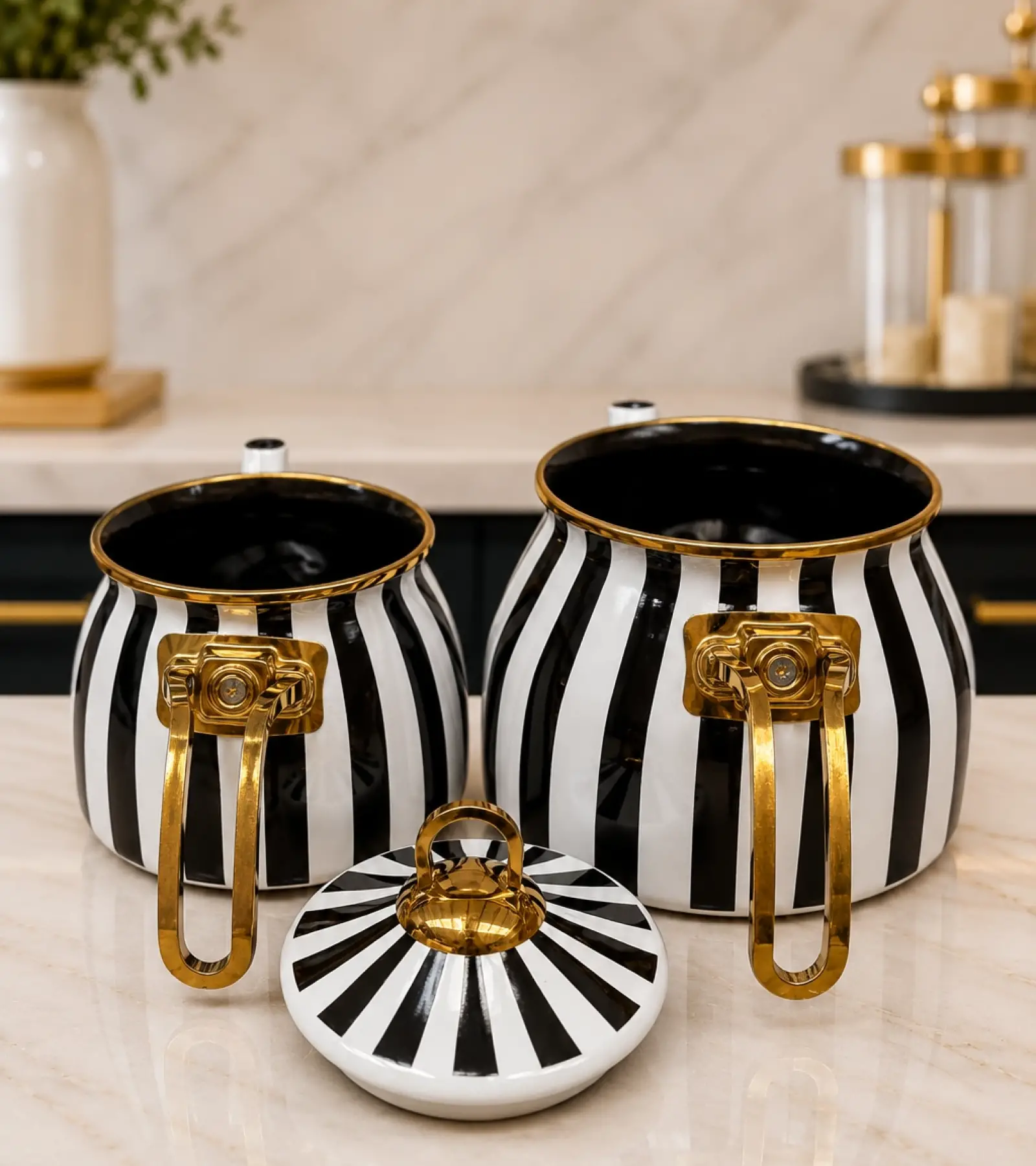 Çizgili Dekor Gold Model Emaye Çaydanlık