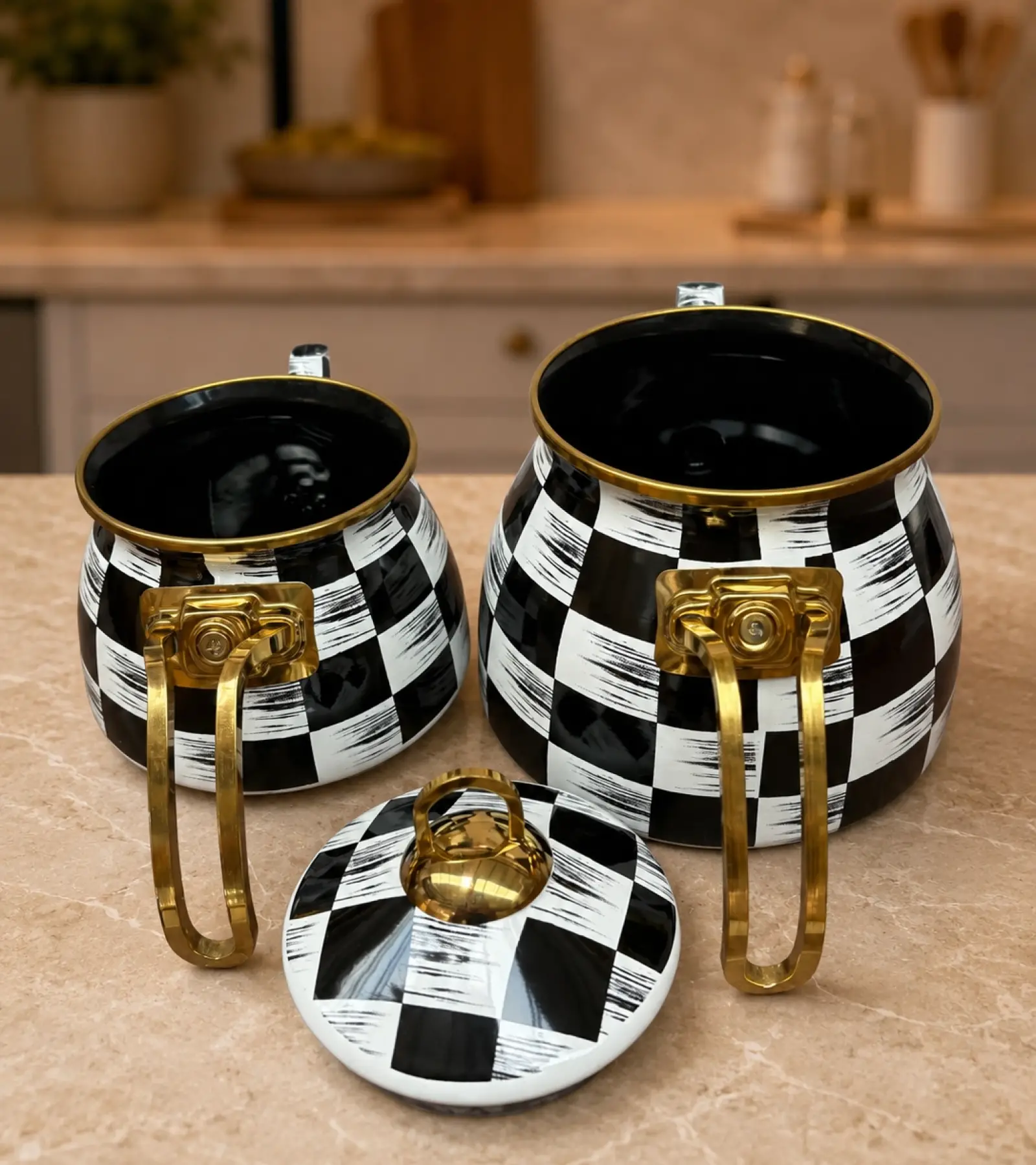 Dama Dekor Gold Model Emaye Çaydanlık
