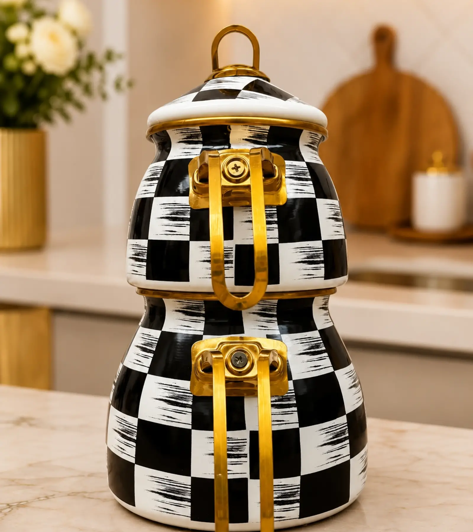 Dama Dekor Gold Model Emaye Çaydanlık