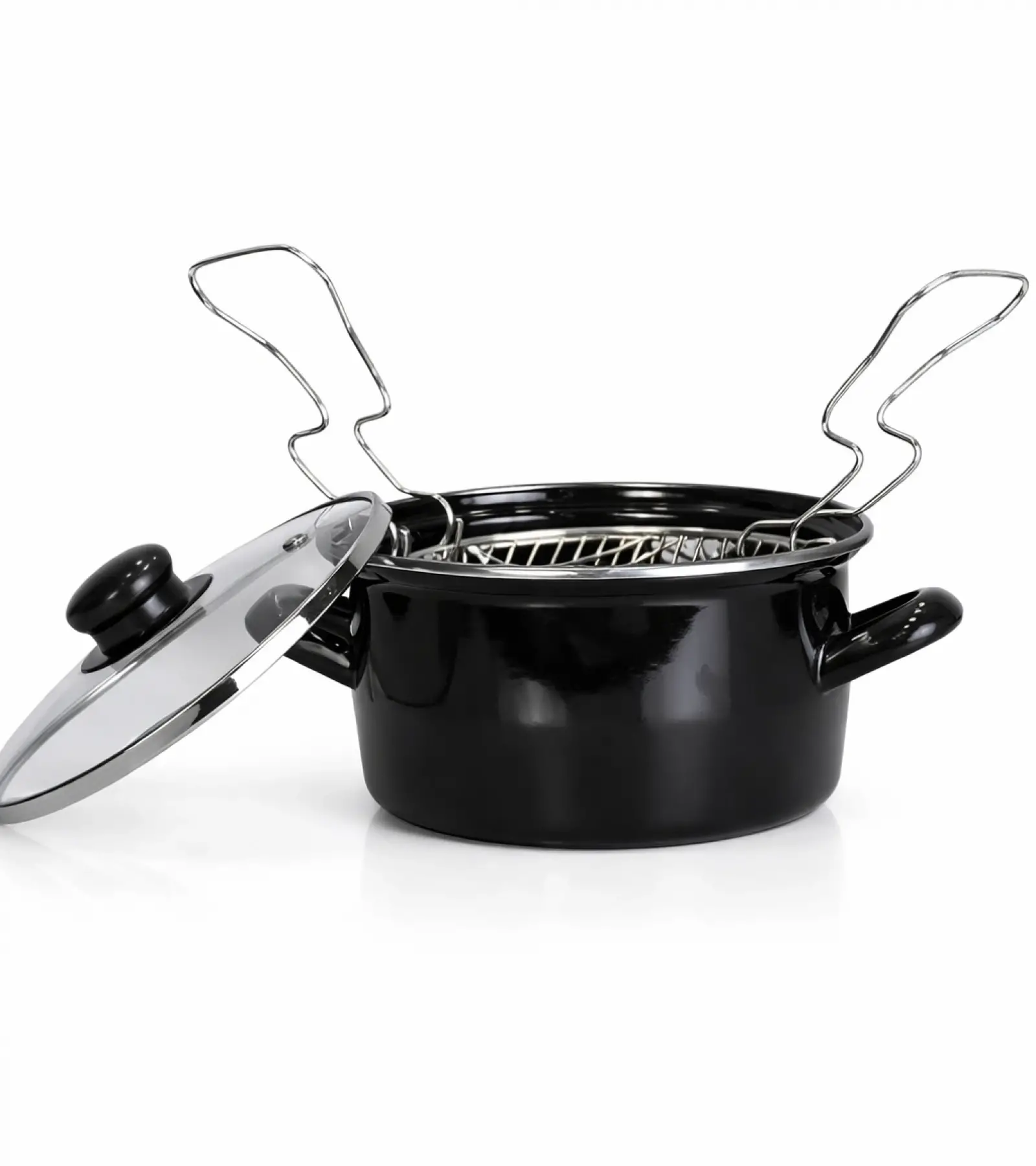 PR Home Emaye Cam Kapaklı Kızartma Tenceresi 18 cm Siyah