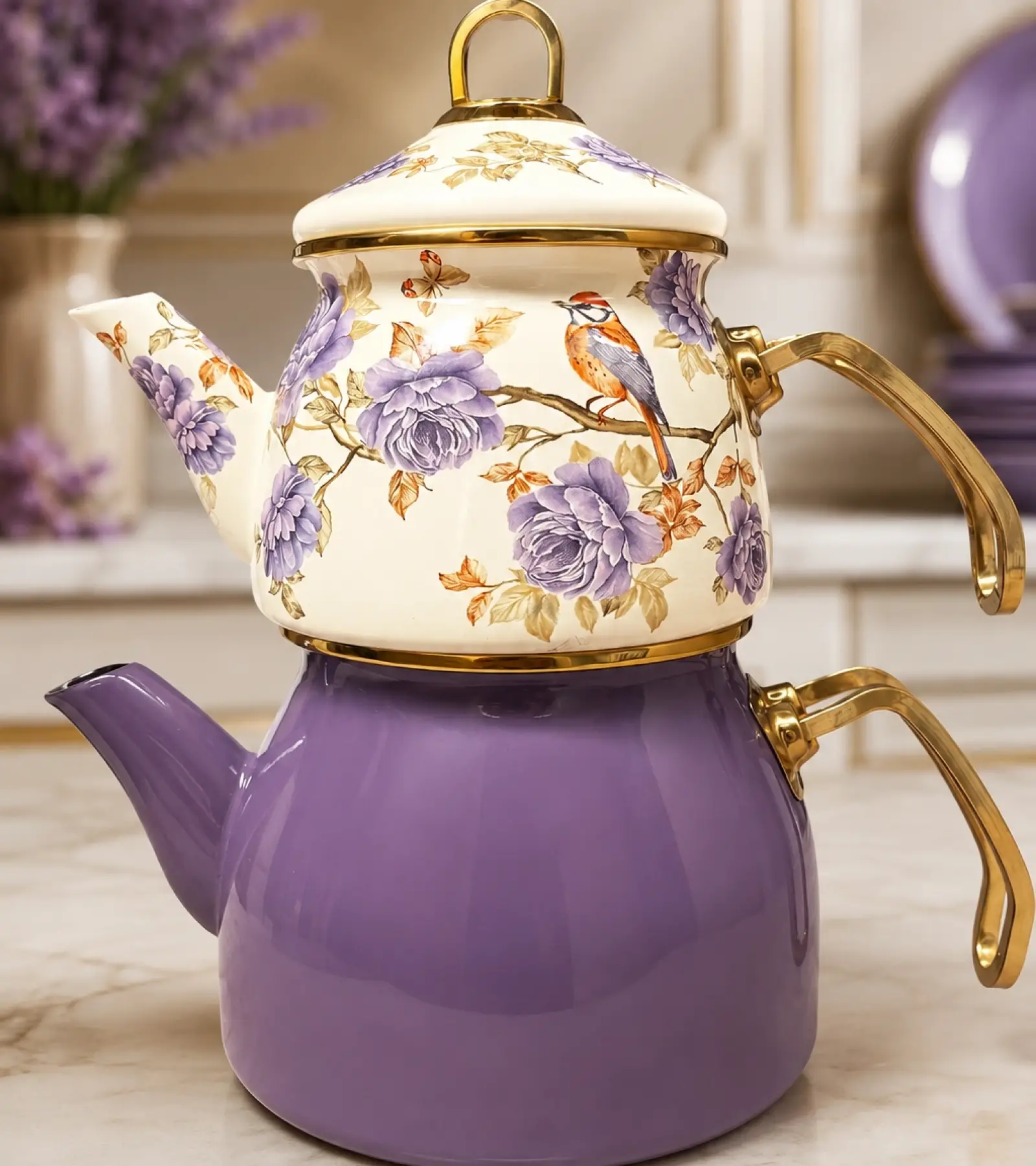 PR Home Fiorella Gold Model Emaye Çaydanlık
