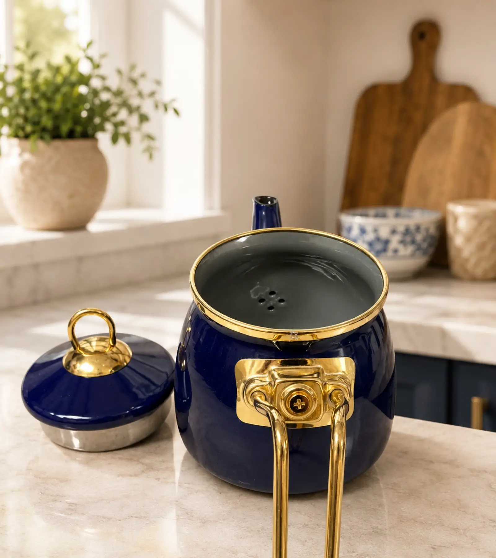 PR Home Lacivert Emaye Mini Model Emaye Çaydanlık