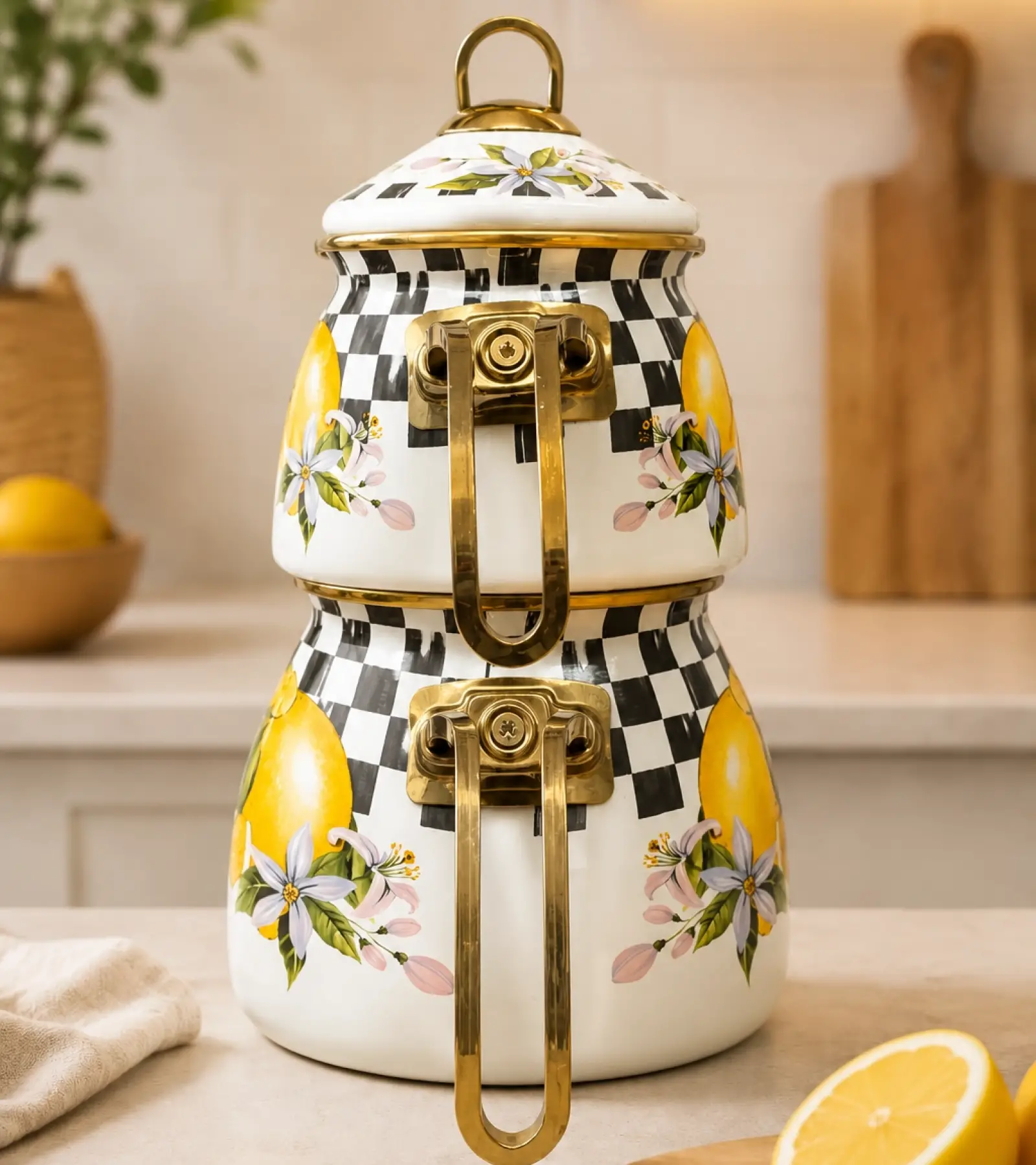 Limon Dekor Gold Model Emaye Çaydanlık