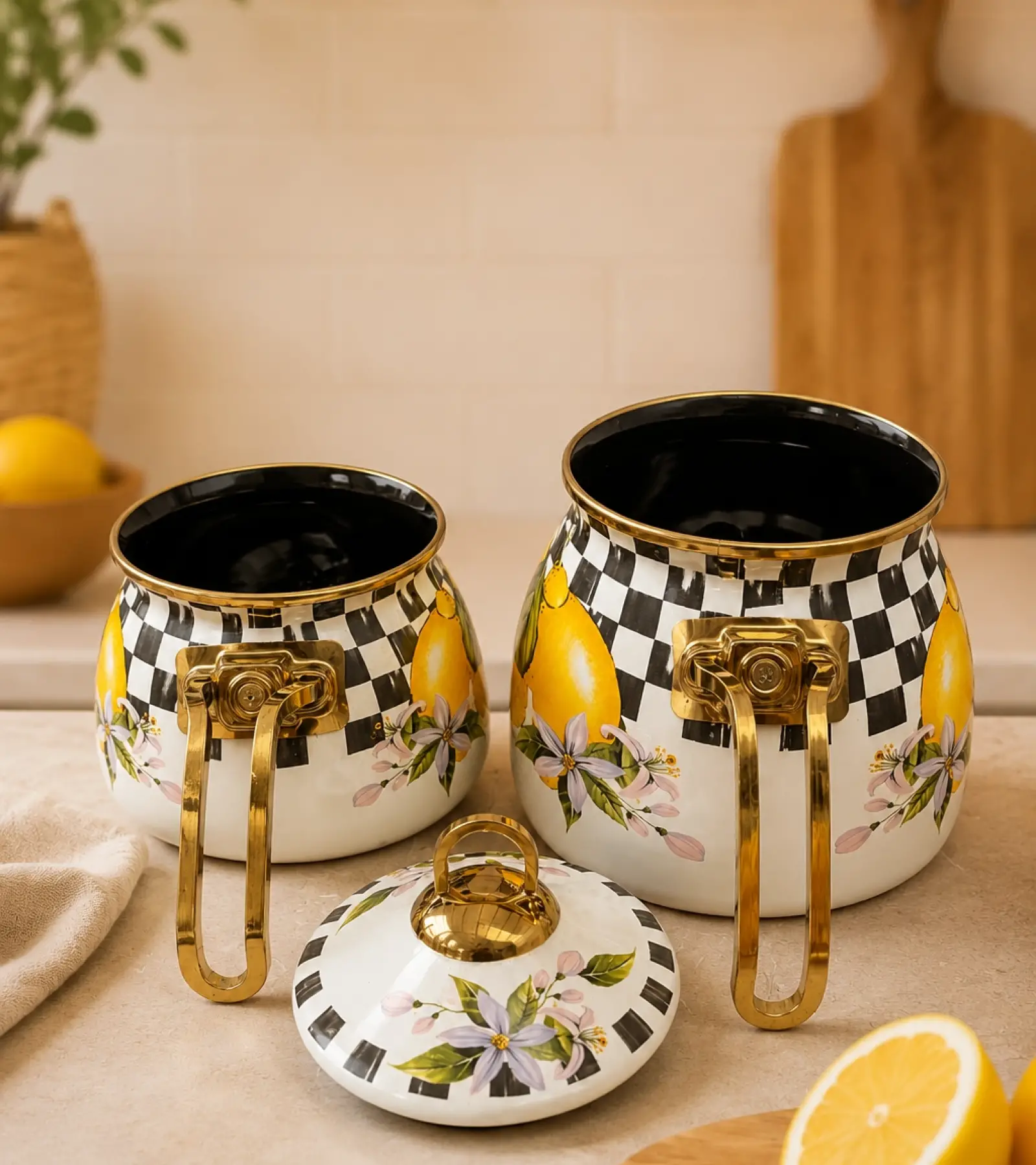 Limon Dekor Gold Model Emaye Çaydanlık