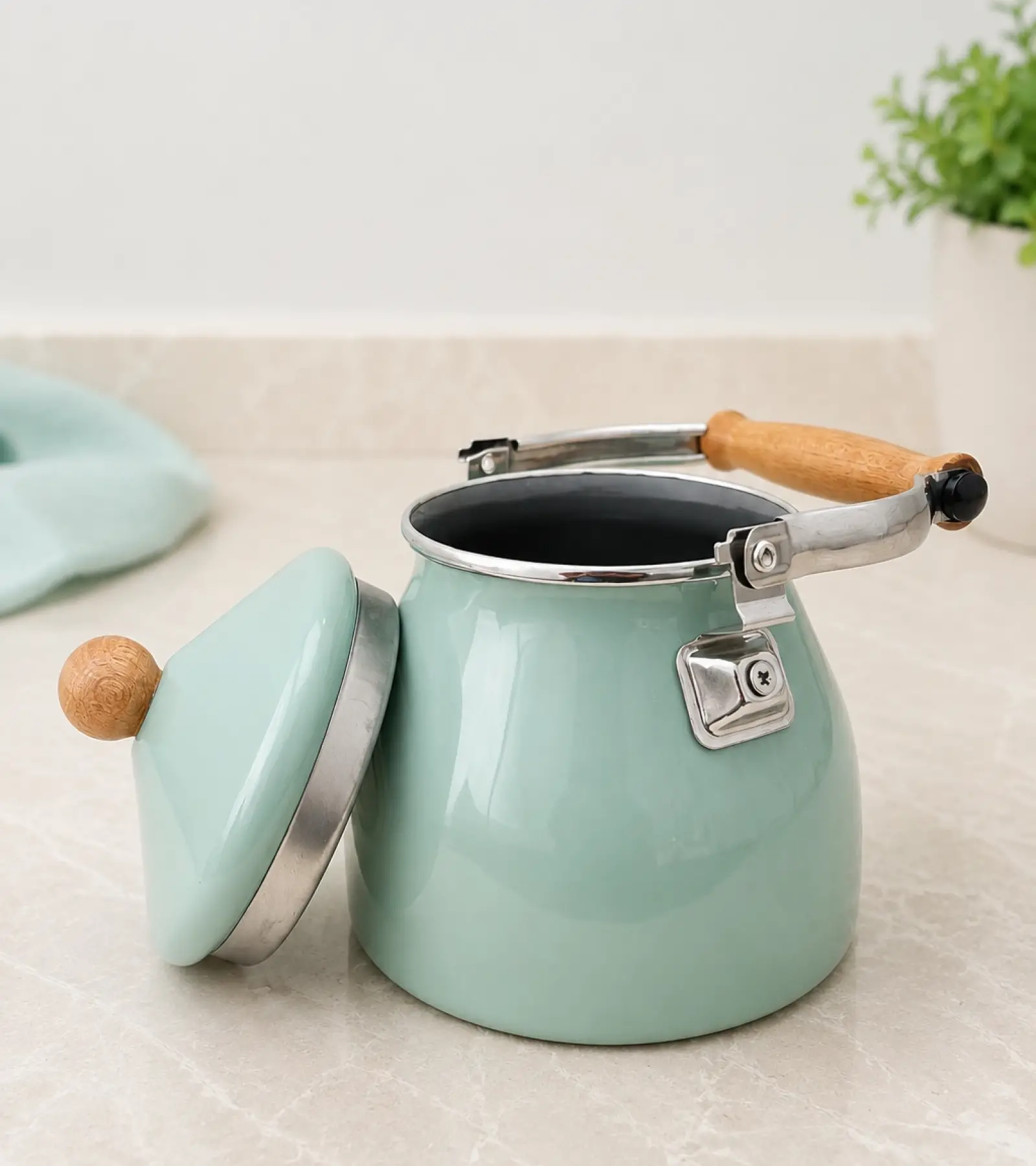 PR Home Soft Yeşil Emaye Demlik Kettle Büyük 2.1 LT