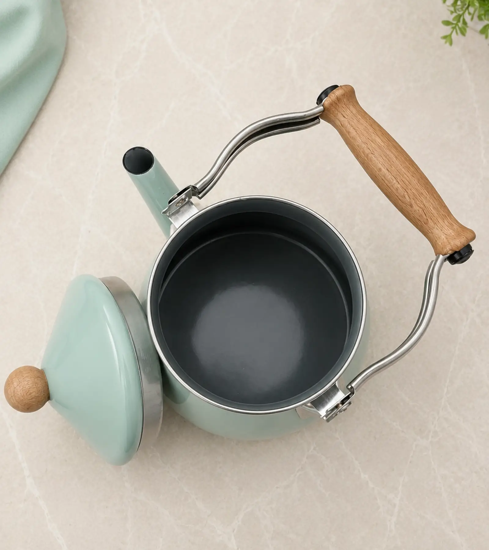 PR Home Soft Yeşil Emaye Demlik Kettle Büyük 2.1 LT