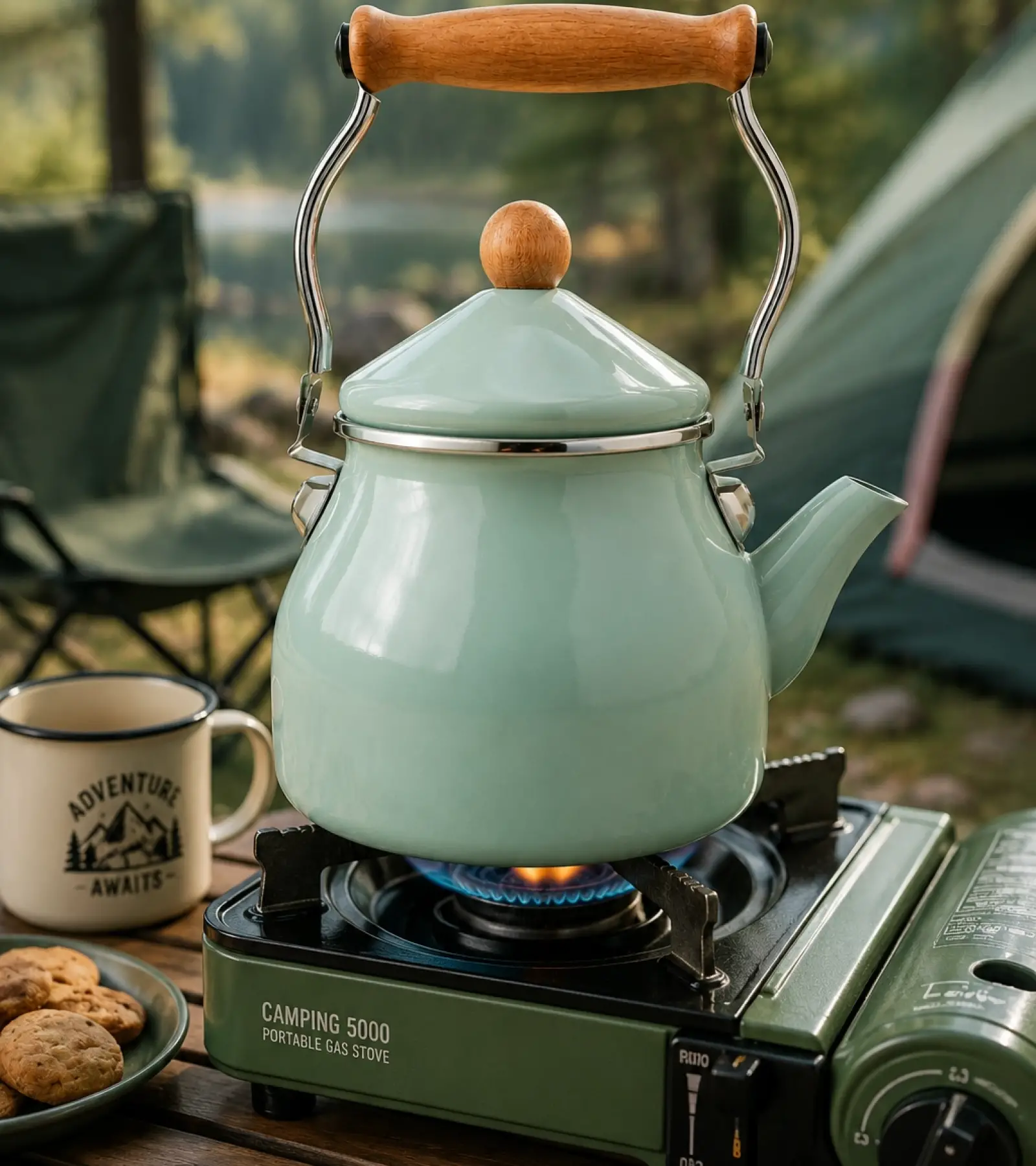 PR Home Soft Yeşil Emaye Demlik Kettle Büyük 2.1 LT