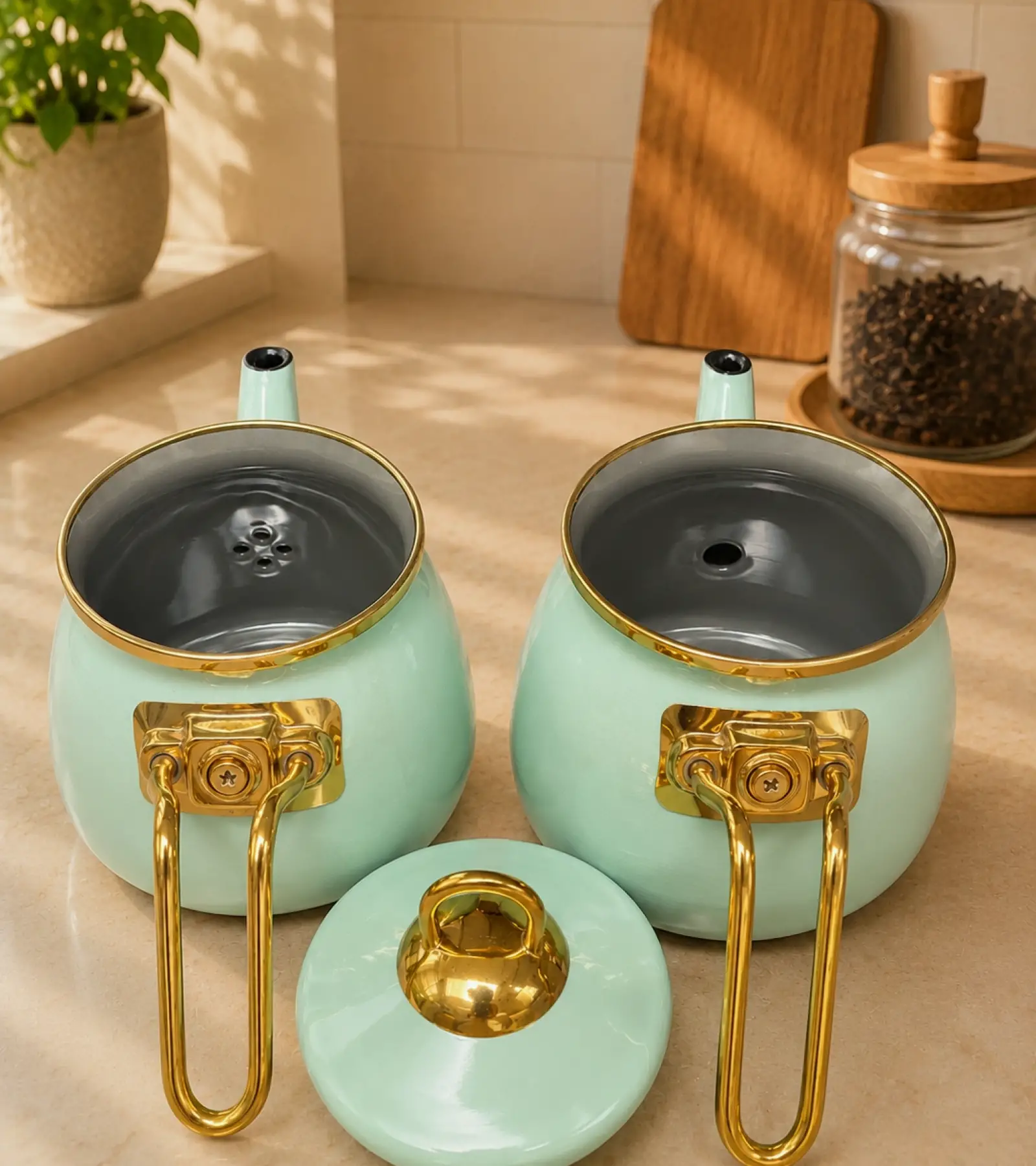 PR Home Soft Yeşil Mini Model Emaye Çaydanlık