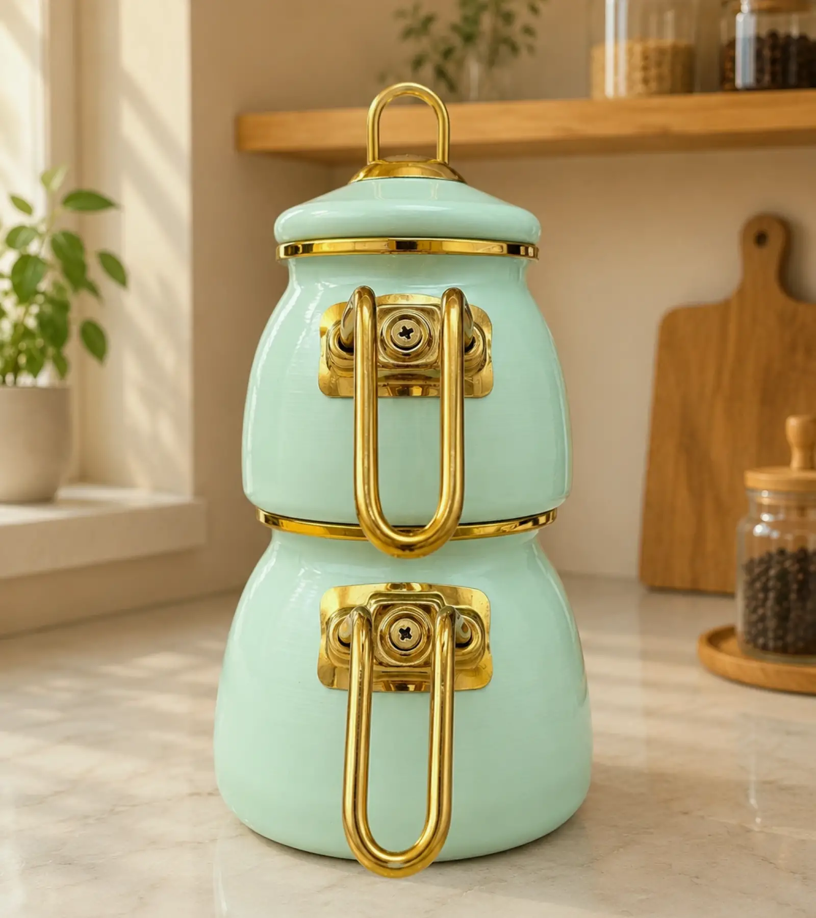 PR Home Soft Yeşil Mini Model Emaye Çaydanlık
