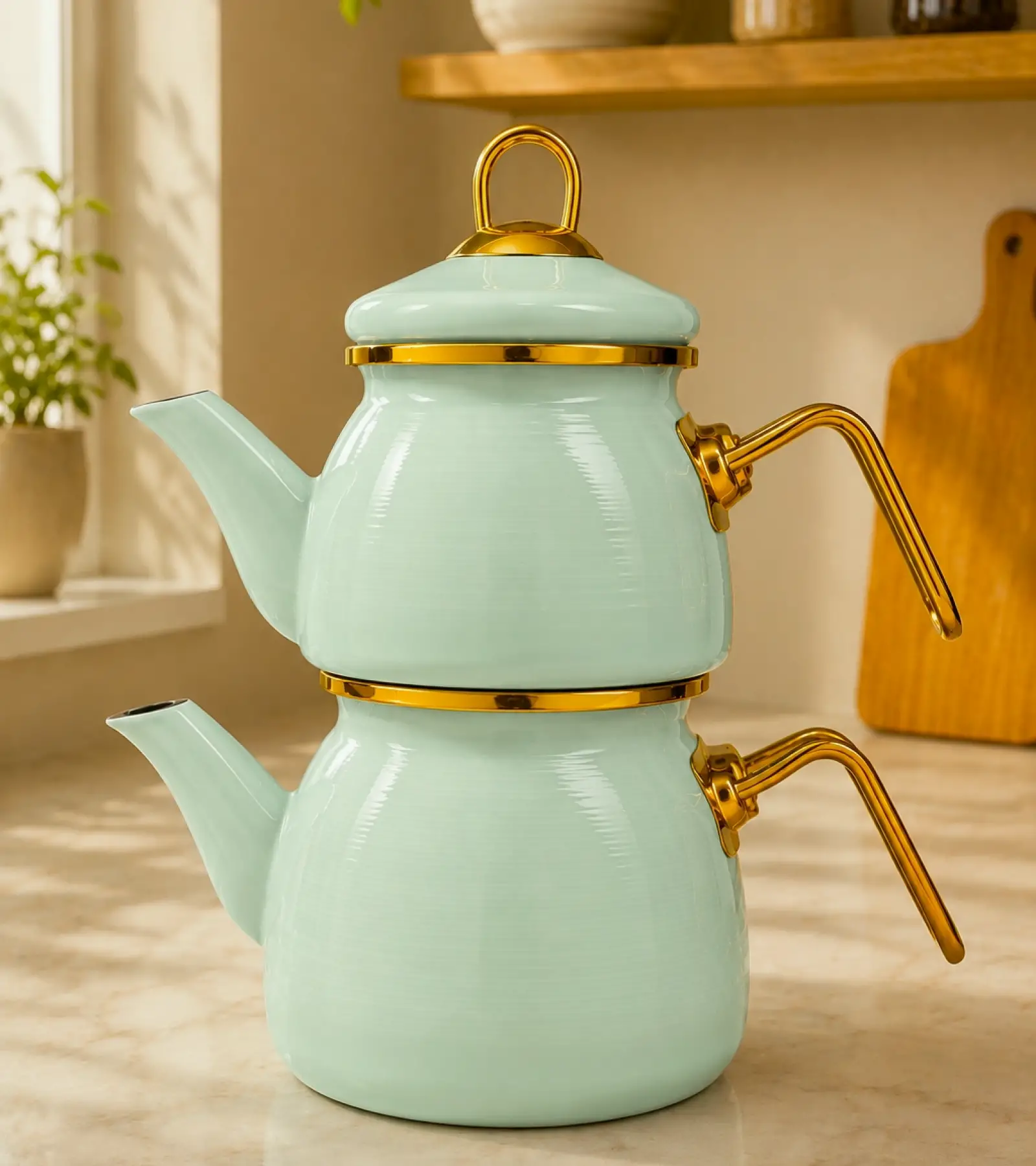 PR Home Soft Yeşil Mini Model Emaye Çaydanlık