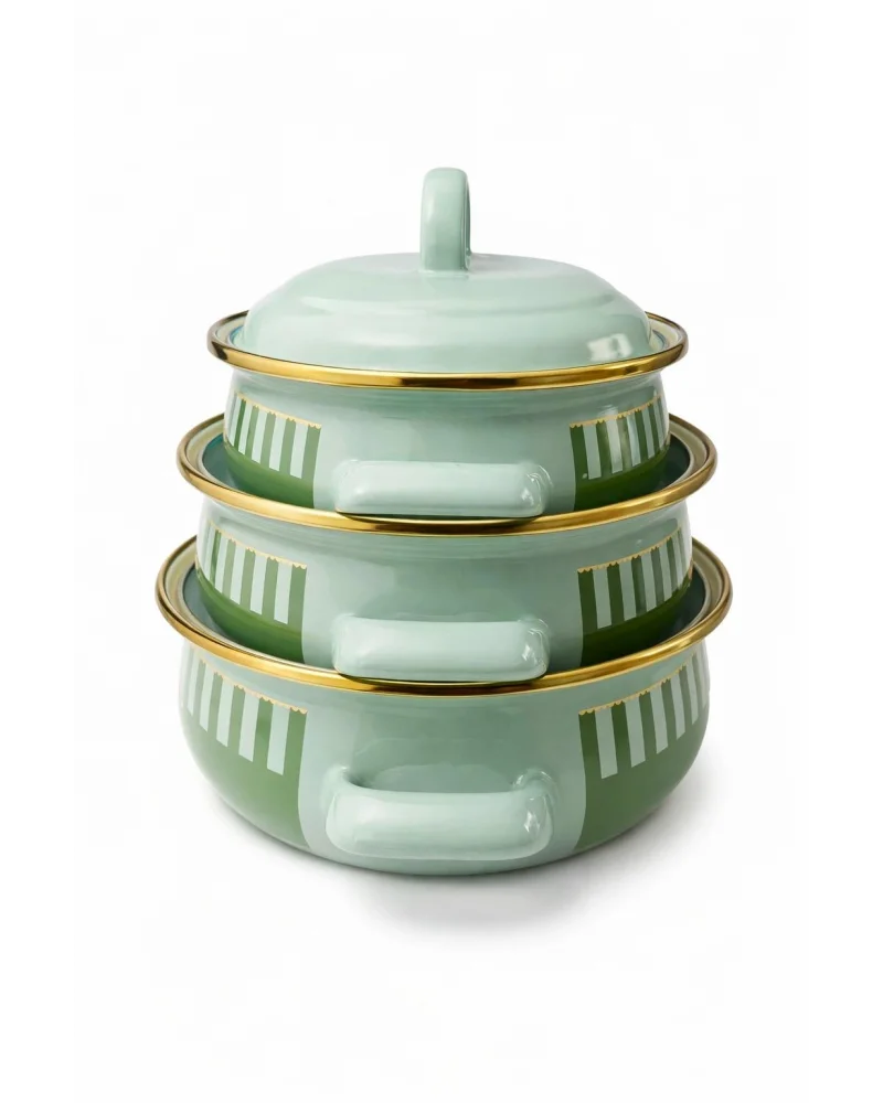 PR Home Alaria Yeşil Emaye Mini Tencere Seti 12-14-16 cm