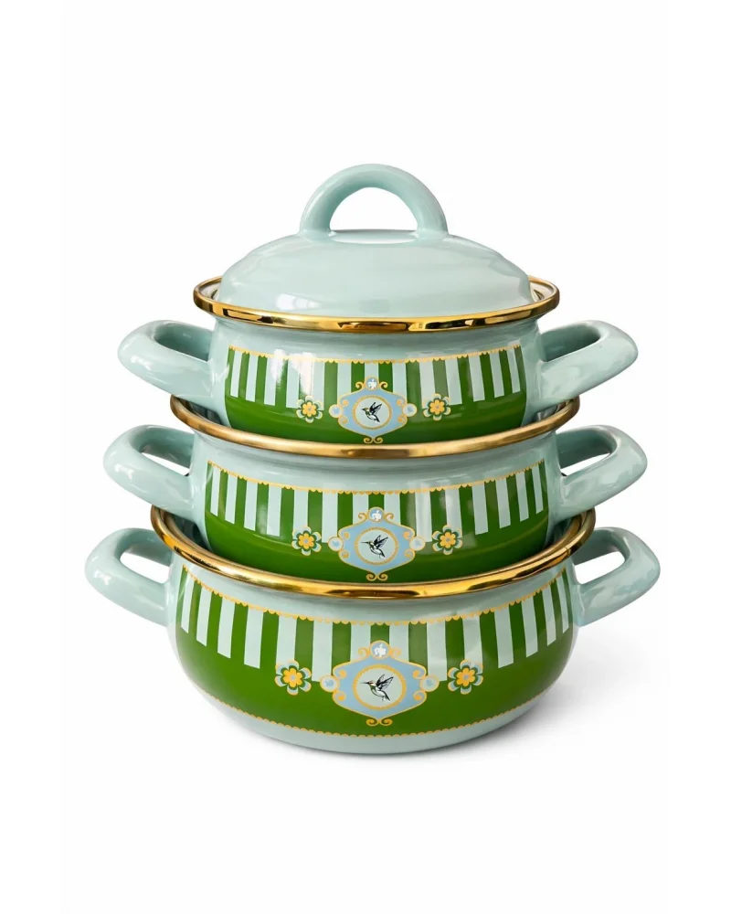 PR Home Alaria Yeşil Emaye Mini Tencere Seti 12-14-16 cm