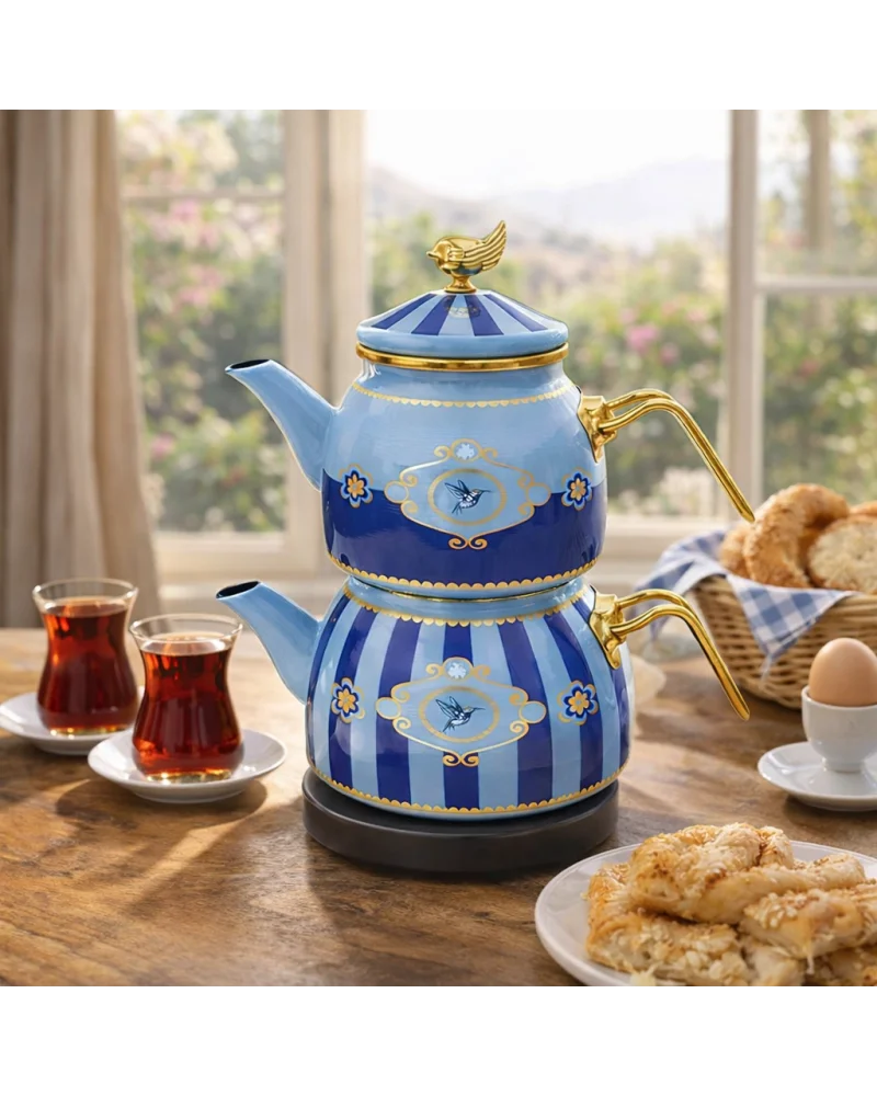 PR Home Alaria Mavi Rose Model Emaye Çaydanlık