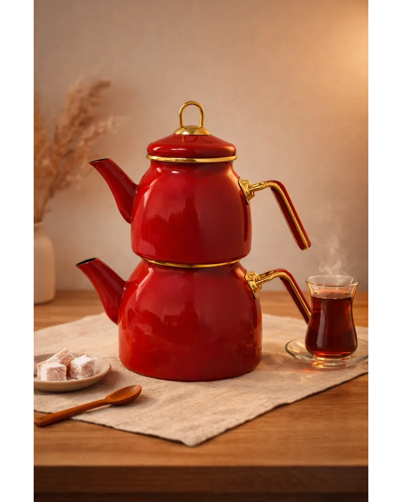 PR Home Red Rose Model Emaye Çaydanlık