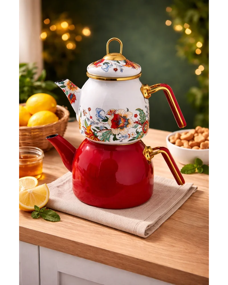 PR Home Magnolia Rose Model Emaye Çaydanlık