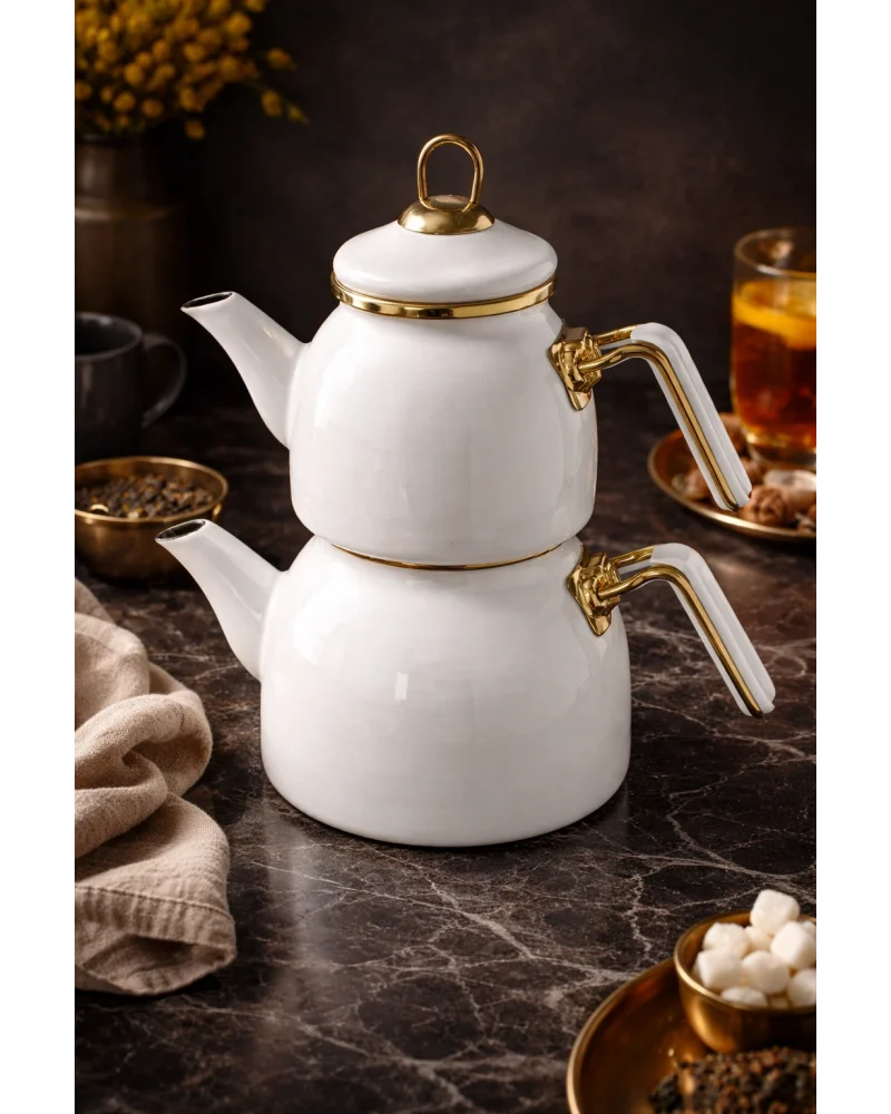 PR Home Emaye Rose Model Çaydanlık Beyaz