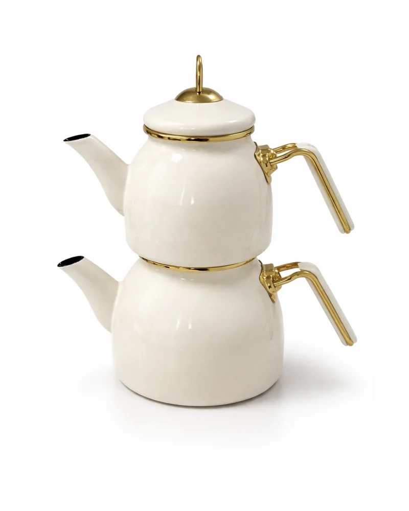 PR Home Emaye Rose Model Çaydanlık Krem