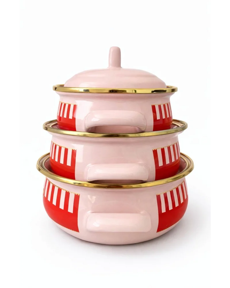 PR Home Alaria Pembe Emaye Mini Tencere Seti 12-14-16 cm