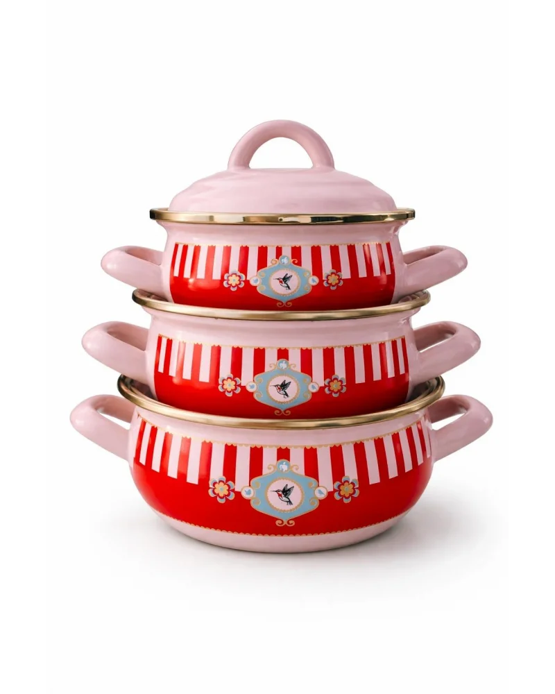 PR Home Alaria Pembe Emaye Mini Tencere Seti 12-14-16 cm