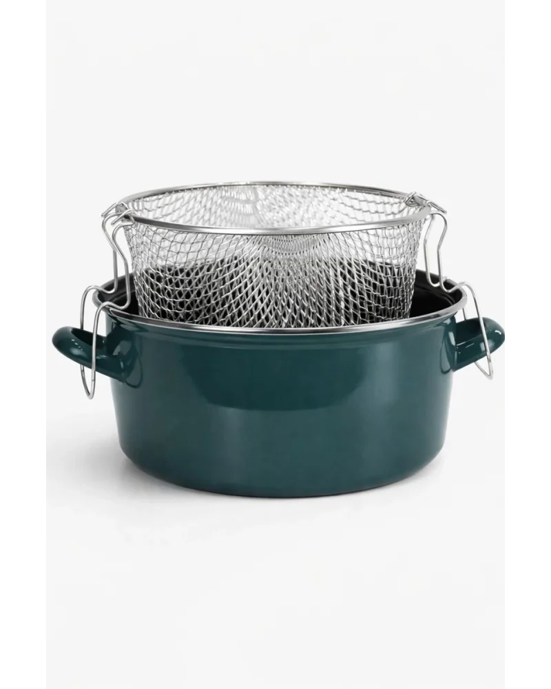 PR Home Emaye Cam Kapaklı Kızartma Tenceresi 24 cm Petrol Yeşili