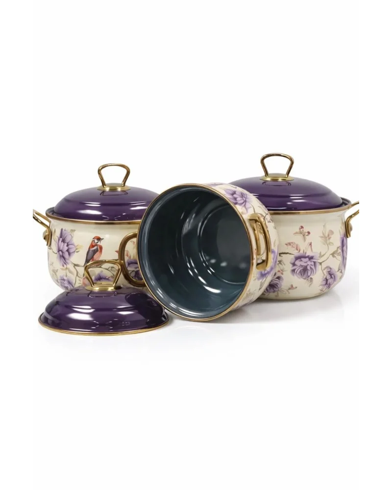 PR Home Fiorella Derin Bombeli Emaye Tencere Seti 16 - 18 - 20 cm