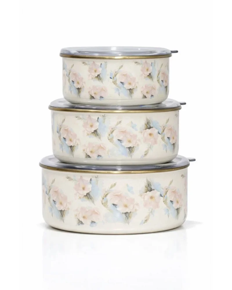 PR Home Flower Emaye Üçlü Saklama Seti