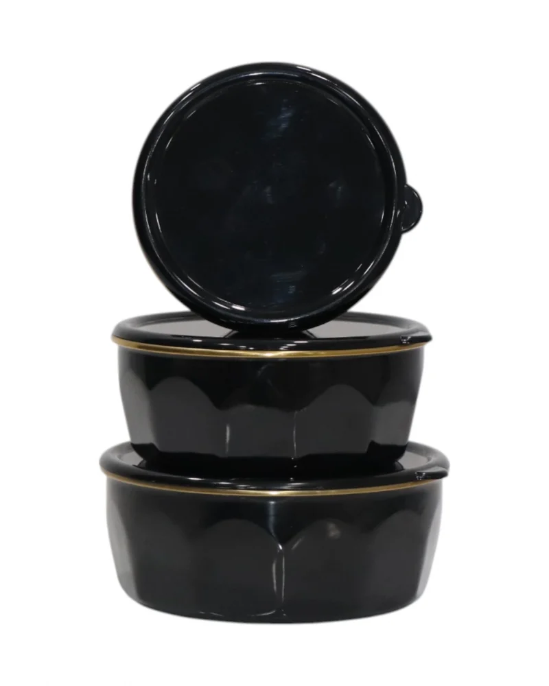 PR Home Köşeli Emaye Üçlü Saklama Seti Siyah