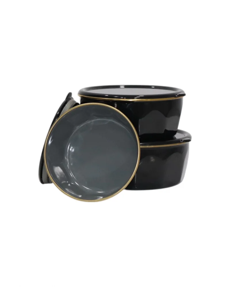 PR Home Köşeli Emaye Üçlü Saklama Seti Siyah