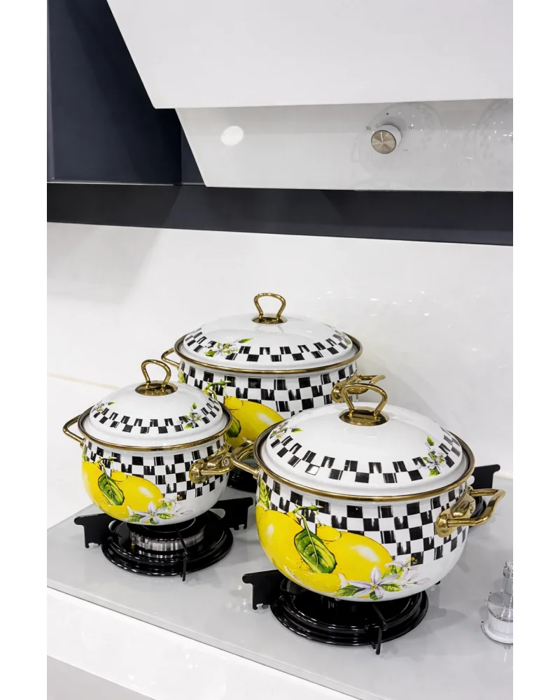 PR Home Lemon Derin Bombeli Emaye Tencere Seti 16-20-24 cm