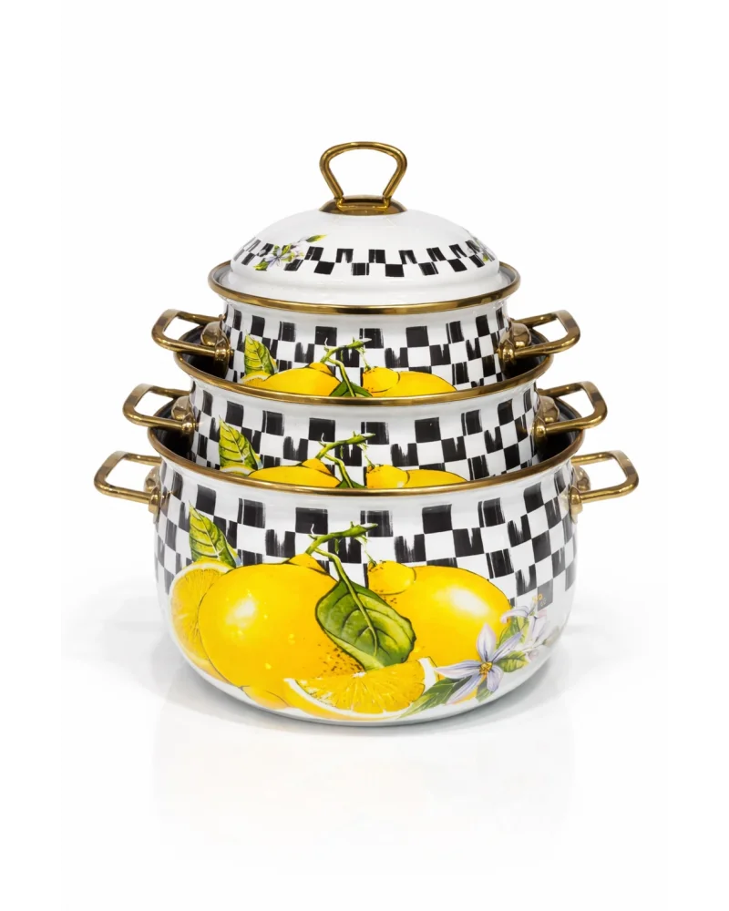 PR Home Lemon Derin Bombeli Emaye Tencere Seti 16-20-24 cm