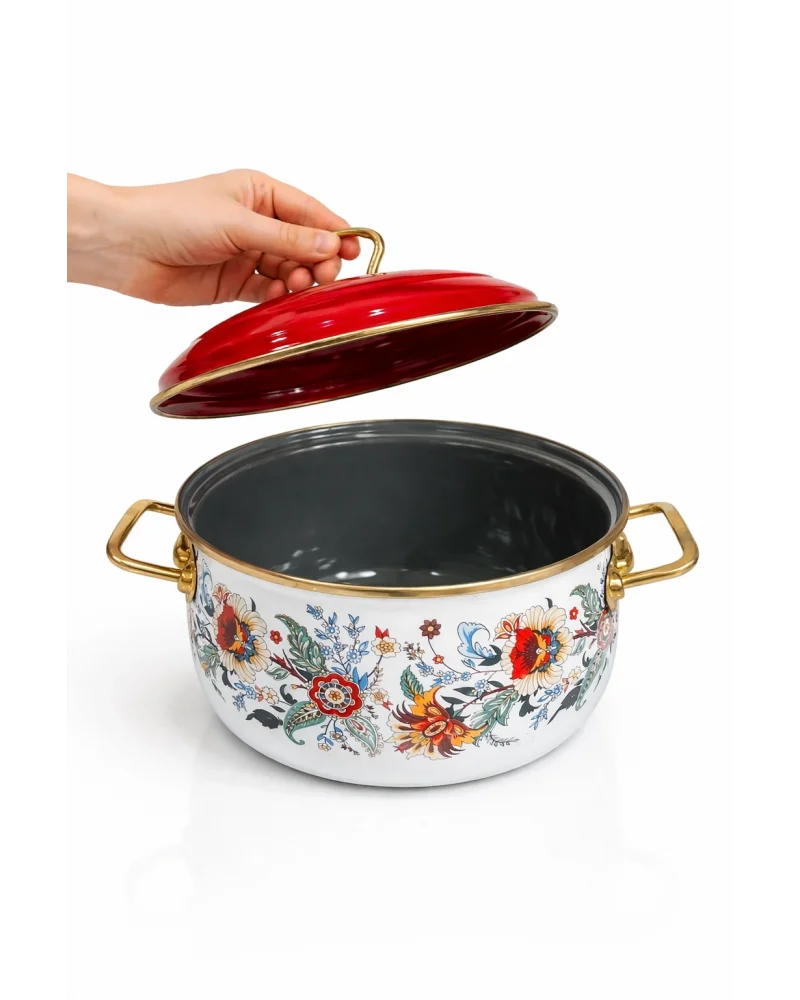 PR Home Magnolia Derin Bombeli Emaye Tencere 18 cm