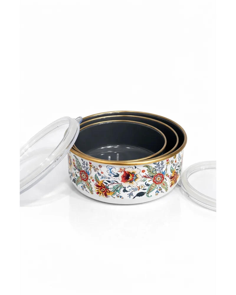 PR Home Magnolia Emaye Üçlü Saklama Seti