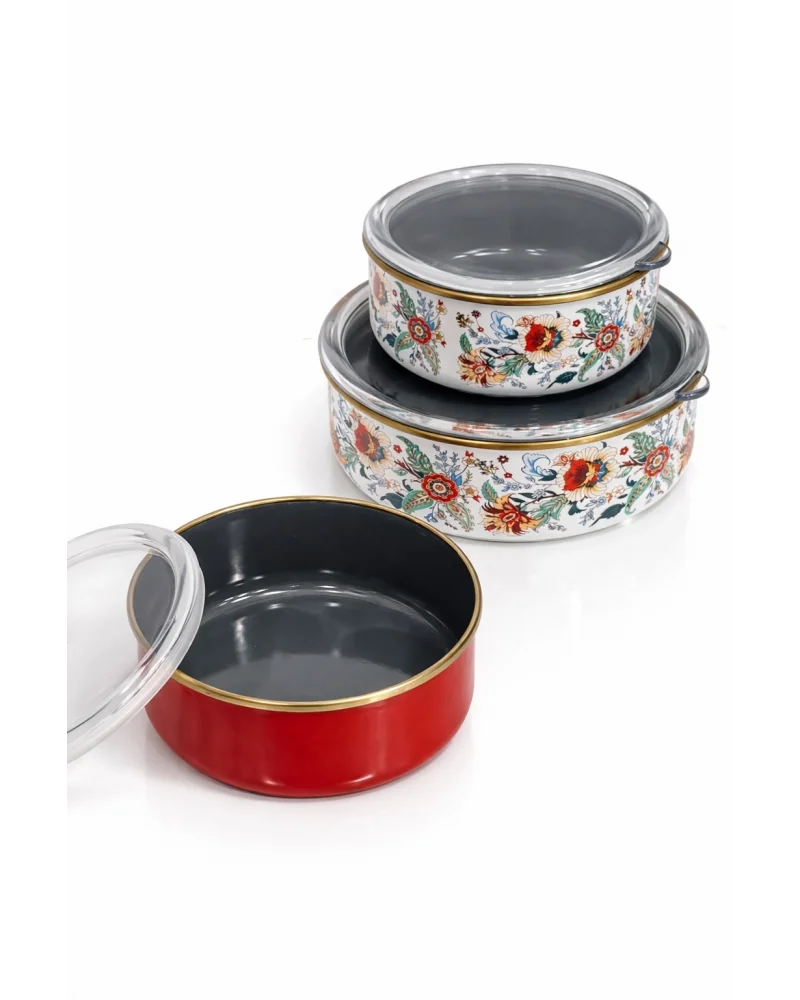 PR Home Magnolia Emaye Üçlü Saklama Seti