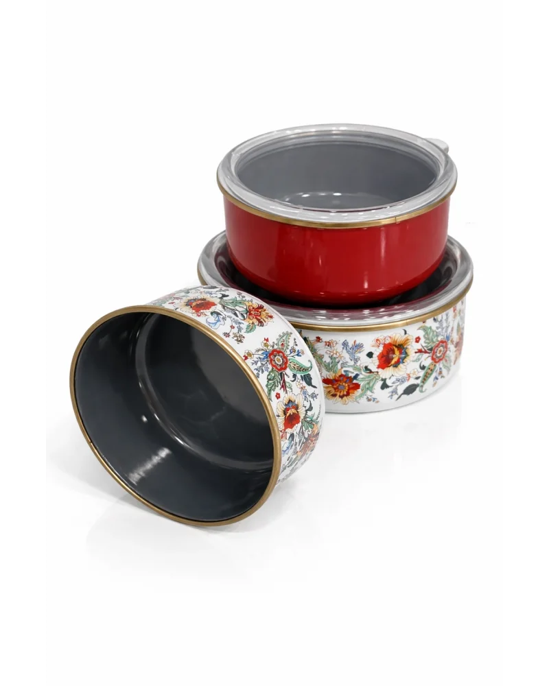 PR Home Magnolia Emaye Üçlü Saklama Seti