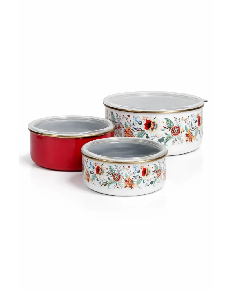 PR Home Magnolia Emaye Üçlü Saklama Seti