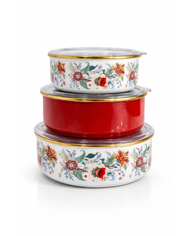 PR Home Magnolia Emaye Üçlü Saklama Seti