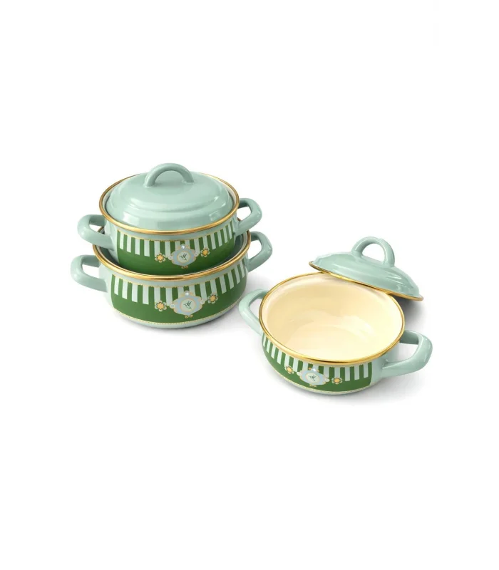 PR Home Alaria Yeşil Emaye Mini Tencere Seti 12-14-16 cm