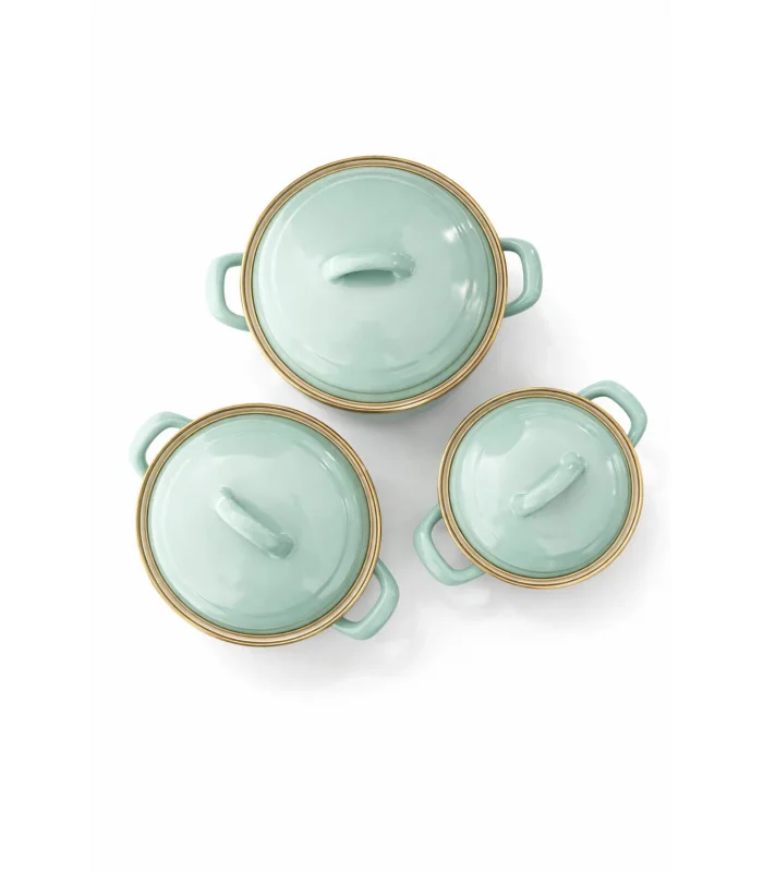 PR Home Alaria Yeşil Emaye Mini Tencere Seti 12-14-16 cm