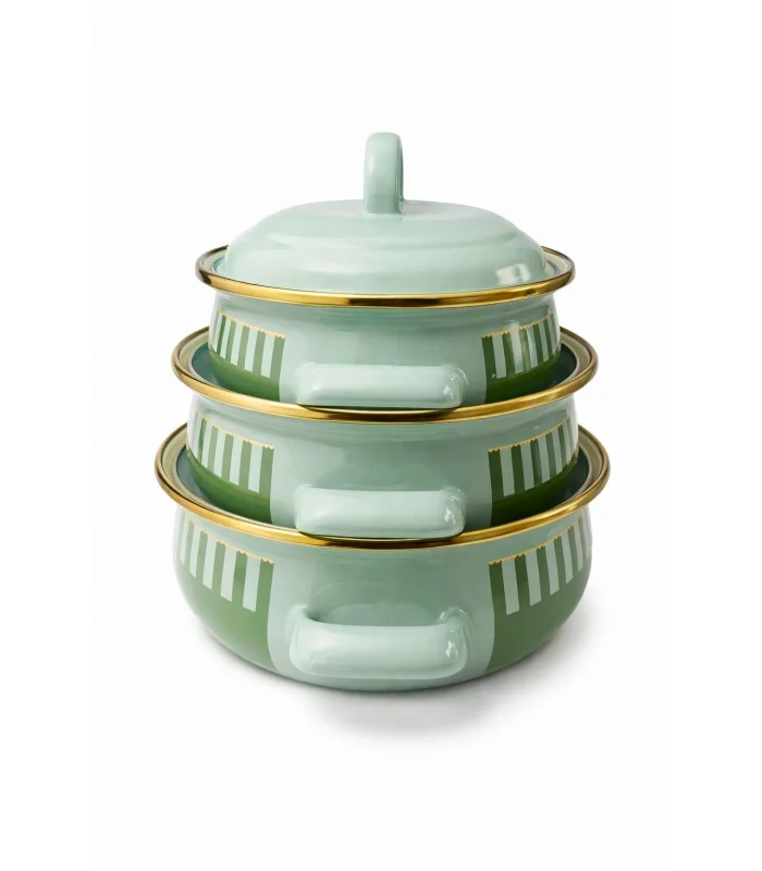 PR Home Alaria Yeşil Emaye Mini Tencere Seti 12-14-16 cm