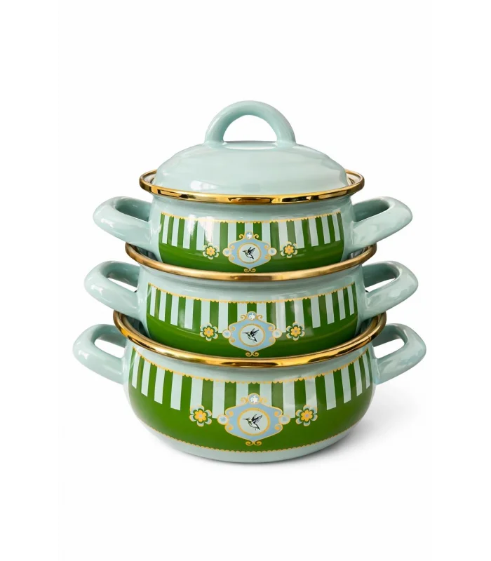 PR Home Alaria Yeşil Emaye Mini Tencere Seti 12-14-16 cm