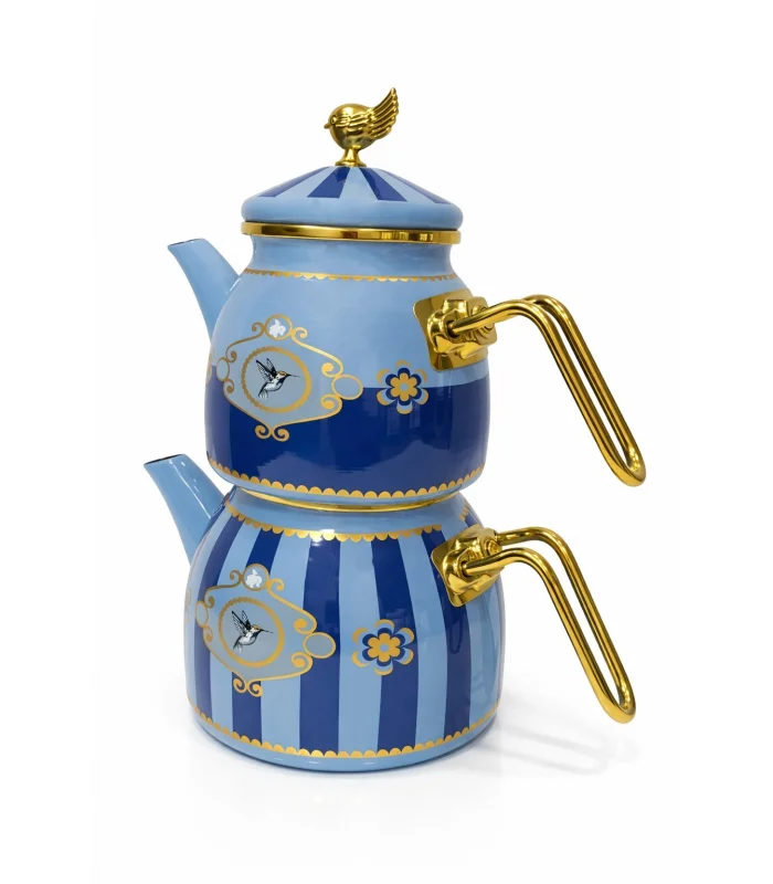 PR Home Alaria Mavi Rose Model Emaye Çaydanlık