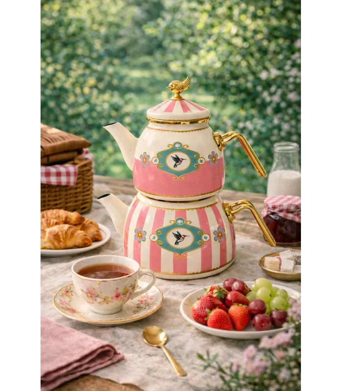 PR Home Alaria Pembe Rose Model Emaye Çaydanlık