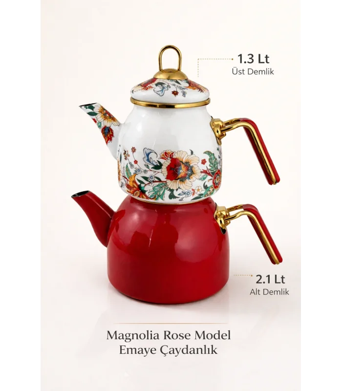 PR Home Magnolia Rose Model Emaye Çaydanlık