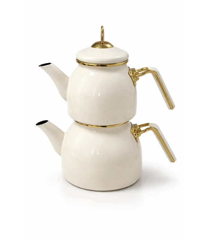 PR Home Emaye Rose Model Çaydanlık Krem